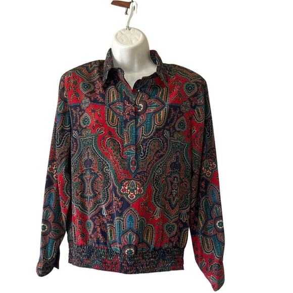 Vtg Alfred Dunner Paisley Blouse, Blue Green Red Women 8, 80’s/90’s - Picture 1 of 7